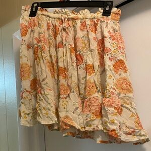SO Women's A-Line Skirt with Orange and Yellow Floral Pattern